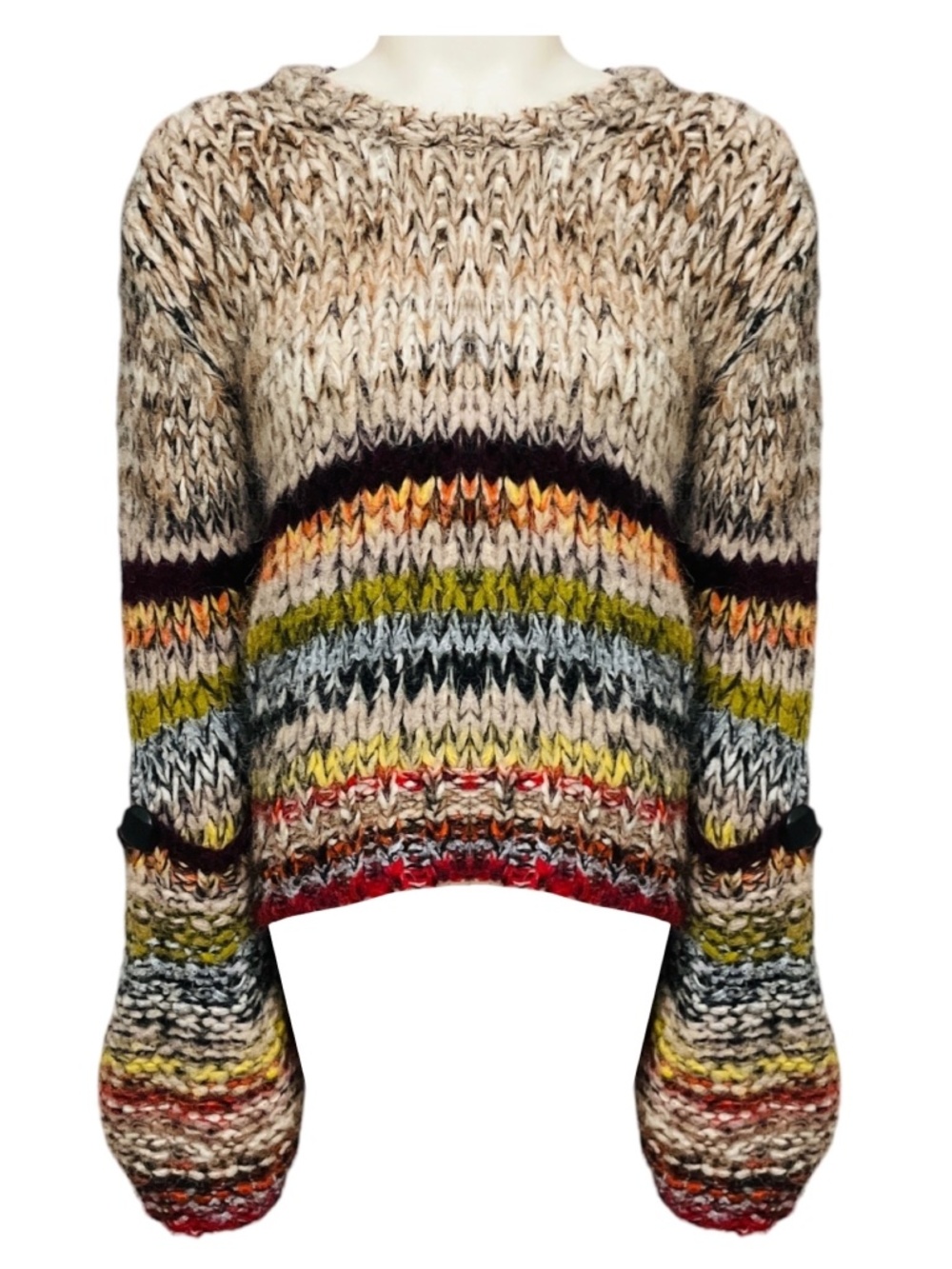 STELLA MCCARTNEY BEIGE MULTI STRIPED ALPACA AND WOOL KNIT PULLOVER SWEATER